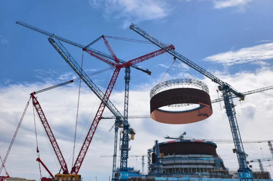 山東石島灣核電站擴建一期工程1號機組反應堆廠房鋼襯里模塊六吊裝完成